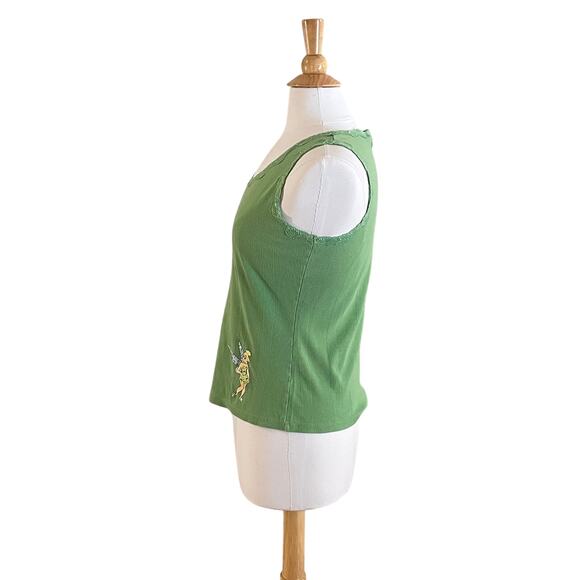 Disney Light Green Tank Top Lace Trim, Tinkerbell, Rhinestones, Size M - Picture 3 of 12
